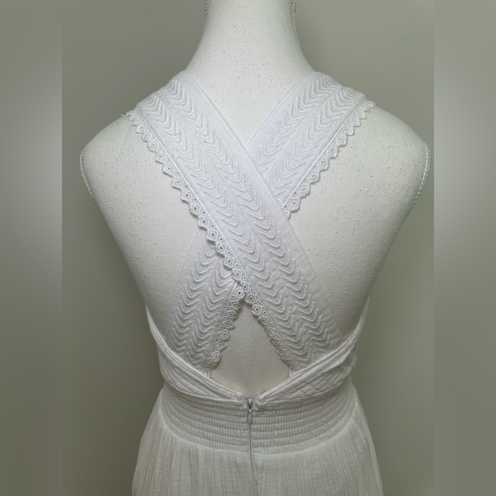 Magaschoni Organic Cotton White Maxi Dress Boho Lace Cross Back Cottagecore 2 - Picture 8 of 11